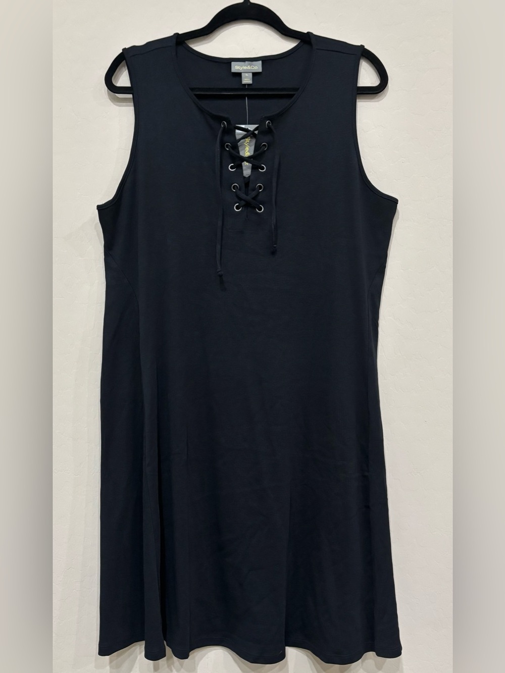 Style & Co. Black Lace-Up Sleeveless Dress NWT.  XL